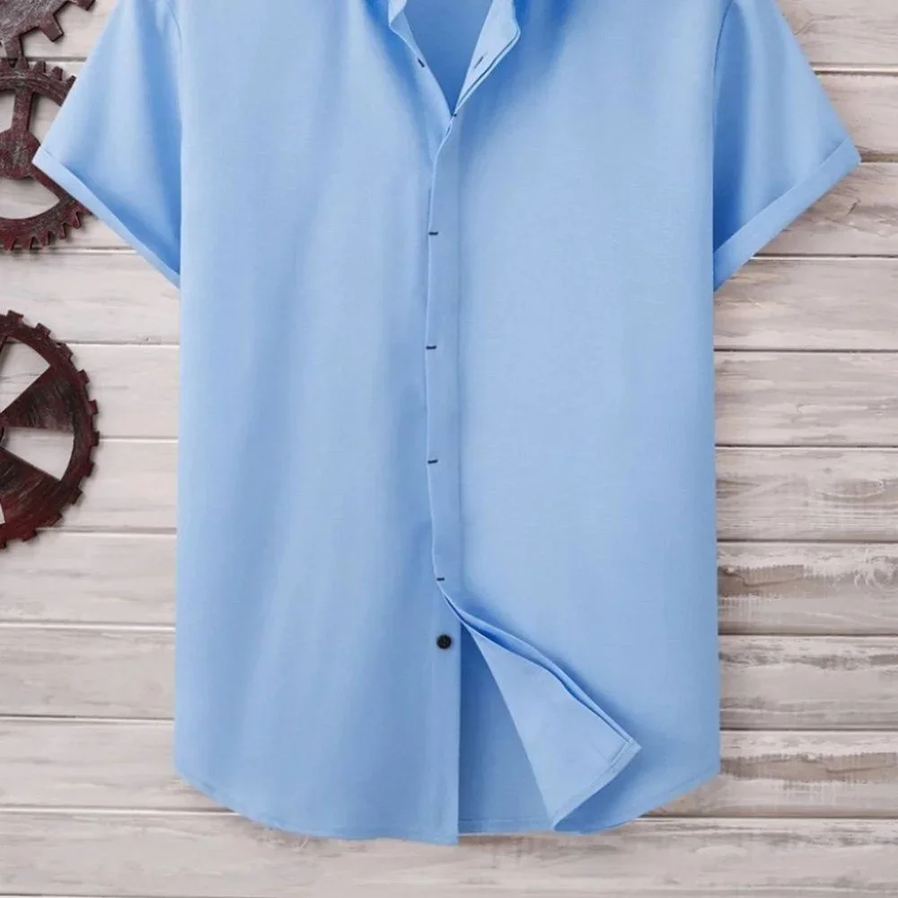 Blue Basic Men's Button Up Shirt